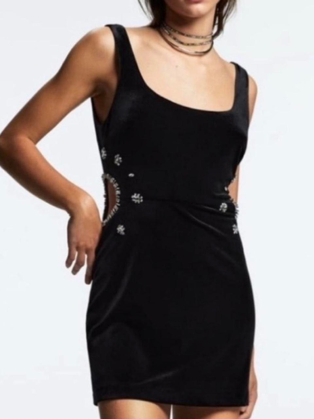 Zara Black Mini Dress with Studded Cutouts